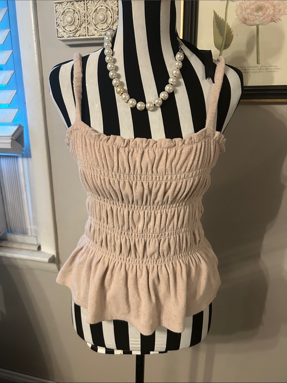 Bar III Blush Pink Smocked Peplum Crop Top